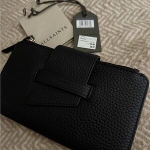 All Saints Textured Black Leather Wallet